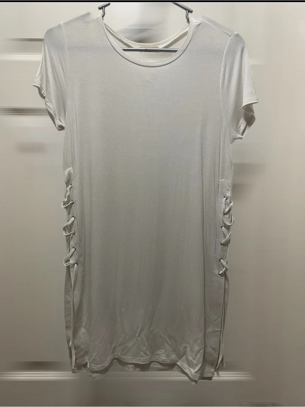 Takeout White Crewneck Swim Suit Cover-Up With Lacing Detail